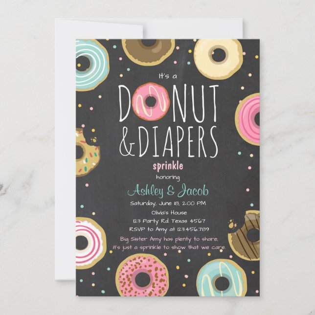 Donut och Diaper Sprinkle-inbjudan Coed-dusch Inbjudningar (Framsida)
