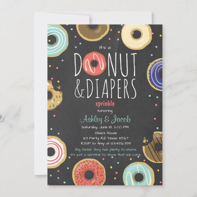 Donut och Diaper Sprinkle-inbjudan Coed-dusch Inbjudningar (Framsida)
