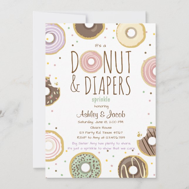 Donut och Diaper Sprinkle inbjudan Girl Coed dusch (Framsida)