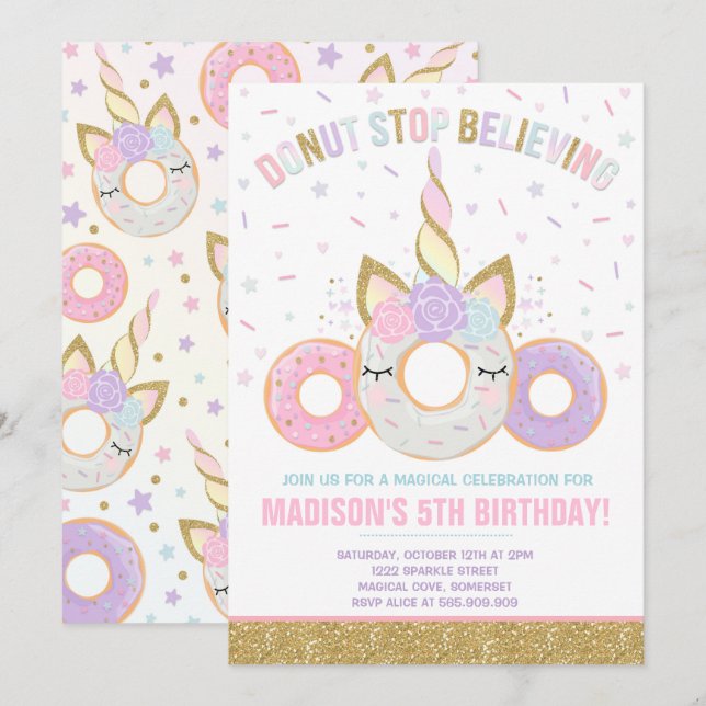 Donut- och enmajsinbjudan slutar inte att tro inbjudningar (Fram/baksida)