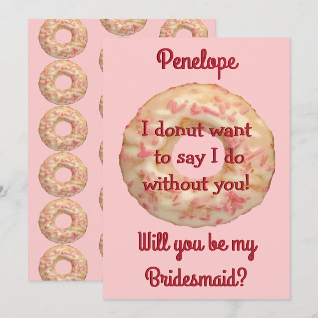 Donut och Rosa Sprinkles.. Du är min Bridesmaid Inbjudningar (Fram/baksida)