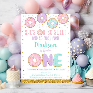 Donut Oh, så Sweet Rosa Guld First Birthday Inbjudningar