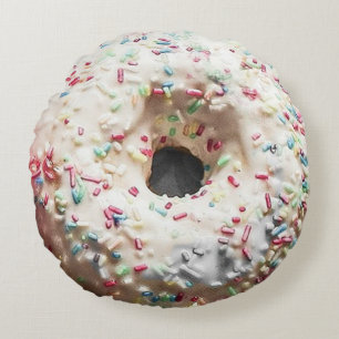 Donut på dubblan: Rainbow Sprinkles & Rosa Icing Rund Kudde