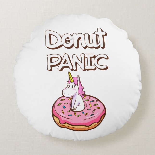 Donut Panic Unicorn Round Pillow Rund Kudde (Framsidan)