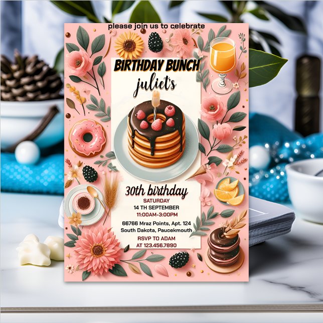 Donut-pannkakans vuxen rosa Brunch 30års födelseda Inbjudningar (Skapare uppladdad)