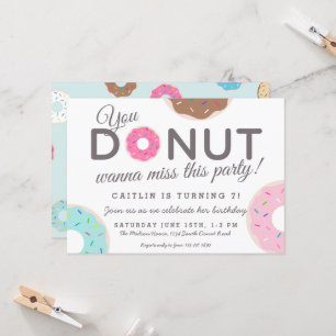Donut-partsinbjudningar Donut-Födelsedagsfest Inbjudningar