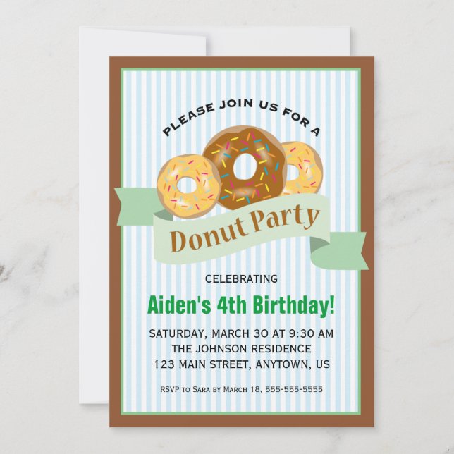 Donut Party för barnets födelsedag Inbjudningar (Framsida)