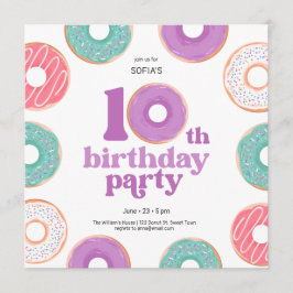 Donut Party Girl 10th Birthday Invitation Inbjudningar
