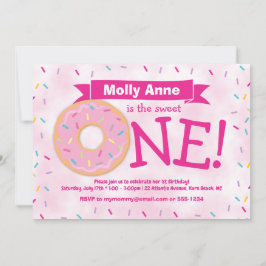 Donut Party Rainbow Sprinkles Girl First Birthday Inbjudningar