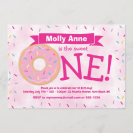 Donut Party Rainbow Sprinkles Girl First Birthday Inbjudningar