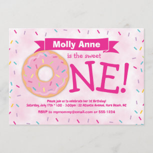 Donut Party Rainbow Sprinkles Girl First Birthday Inbjudningar