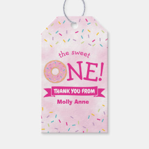 Donut Party Rainbow Sprinkles Girl First Birthday Presentetikett
