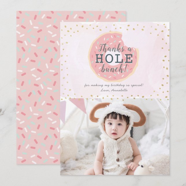 Donut Photo Rosa Birthday Tack you Card Inbjudningar (Fram/baksida)