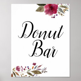 Donut Pub Burgundy Flowers Bröllop-tecken Poster