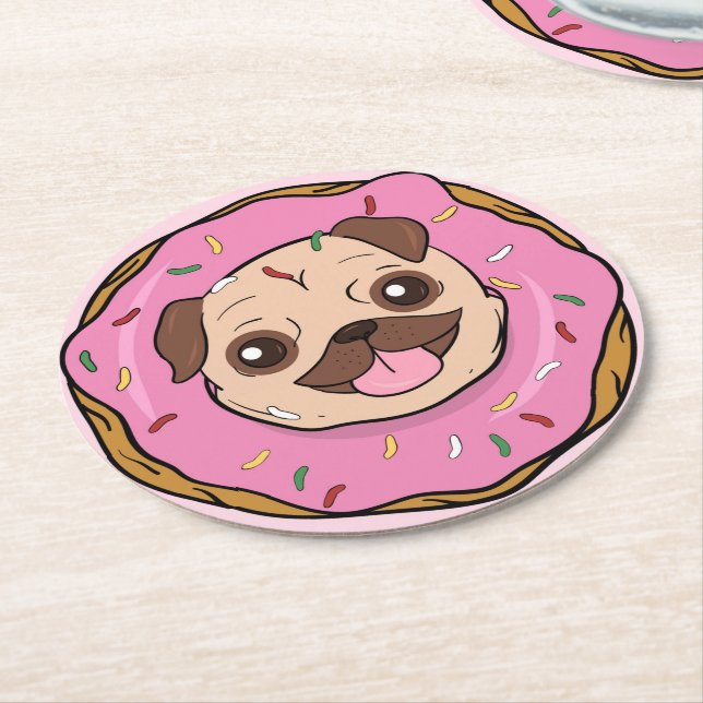 Donut Pug Underlägg Papper Rund (Vinklad)