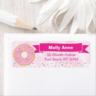 Donut Rainbow Sprinkles Birthday Girl Adress Returadress Etikett