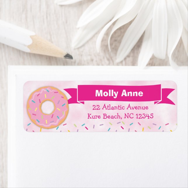 Donut Rainbow Sprinkles Birthday Girl Adress Returadress Etikett (Insitu)