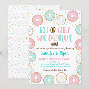 Donut Rosa Blue Guld Gender Reveal Inbjudningar