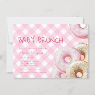 Donut Rosa Gingham Girl Baby Shower-inbjudan Inbjudningar