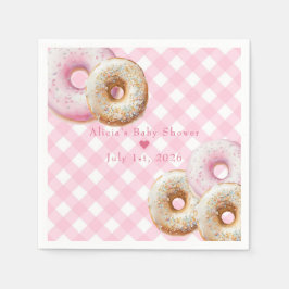 Donut | Rosa Gingham Girl Baby Shower Pappersservett