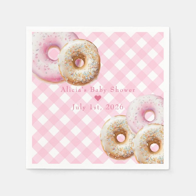 Donut | Rosa Gingham Girl Baby Shower Pappersservett (Framsidan)