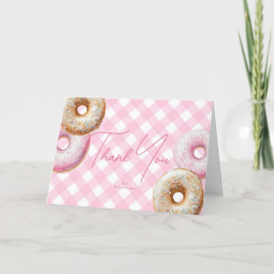 Donut Rosa Gingham Girl Baby Shower Tack Kort