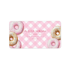 Donut | Rosa Gingham Return-adressetikett Adressetikett