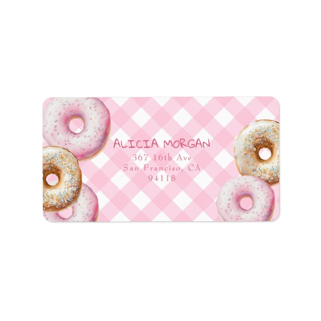 Donut | Rosa Gingham Return-adressetikett Adressetikett (Framsidan)