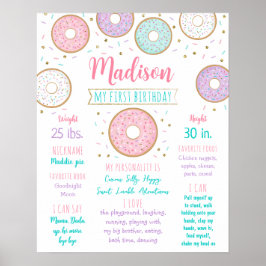 Donut Rosa Guld Första födelsedagskaldelsten Poster