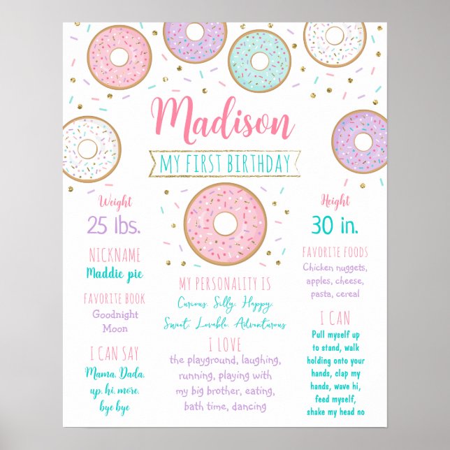 Donut Rosa Guld Första födelsedagskaldelsten Poster (Framsidan)