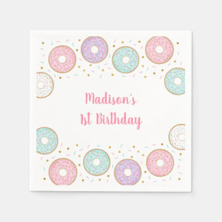 Donut Rosa Guld Pastel Birthday Pappersservett