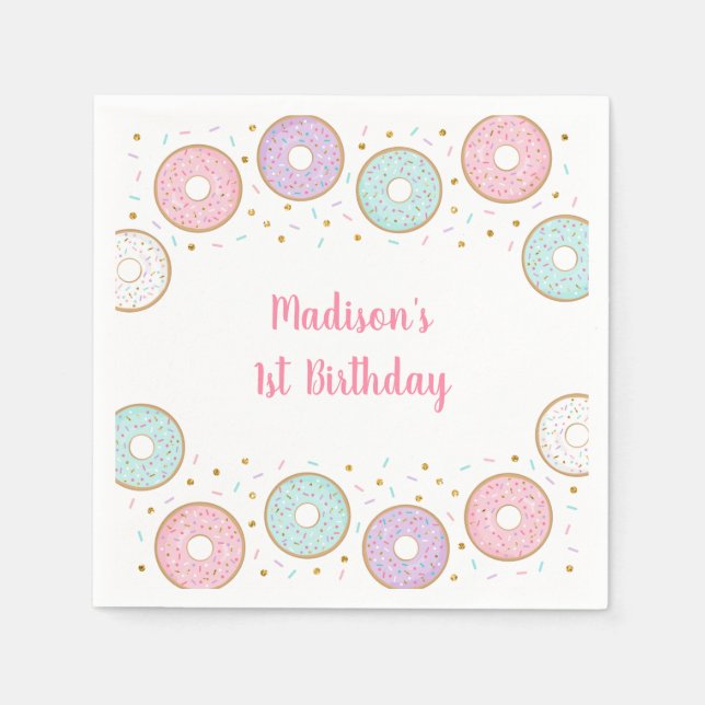 Donut Rosa Guld Pastel Birthday Pappersservett (Framsidan)
