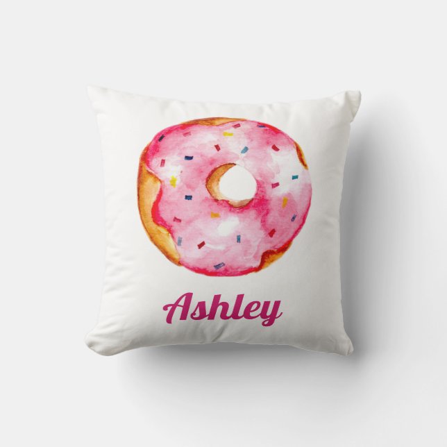 Donut rosa rainbow sprinkles eget namn söt kudde (Framsida)