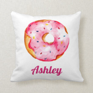 Donut rosa rainbow sprinkles eget namn söt kudde