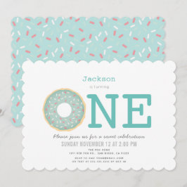 Donut Simple Mint Grönt Boy 1st Birthday Inbjudningar
