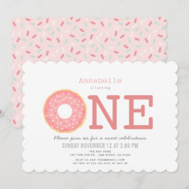 Donut Simple Rosa Girl 1:a födelsedagen Inbjudningar