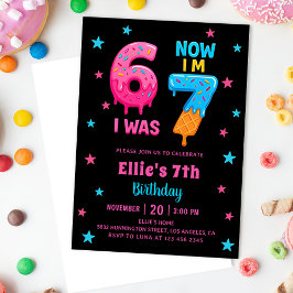 Donut Six Seven Girl Birthday Invitation Inbjudningar