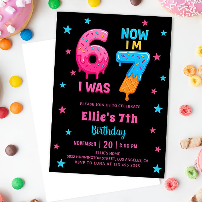 Donut Six Seven Girl Birthday Invitation Inbjudningar (Skapare uppladdad)