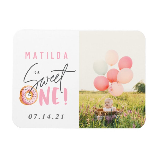 Donut söt en första födelsedag party magnet (Horisontell)