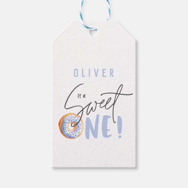 Donut söt en första födelsedag party presentetikett (Framsidan)