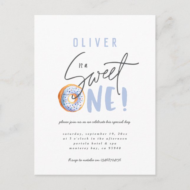 Donut söt en inbjudan till första födelsedag (Framsida)