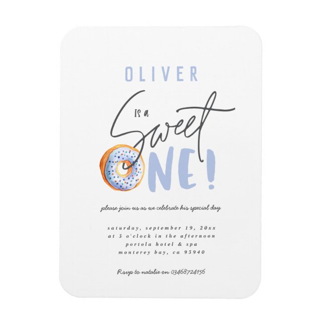 Donut söt en inbjudan till första födelsedag magnet (Vertikal)