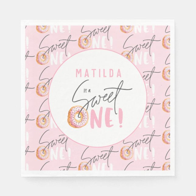 Donut söt en inbjudan till första födelsedag pappersservett (Framsidan)