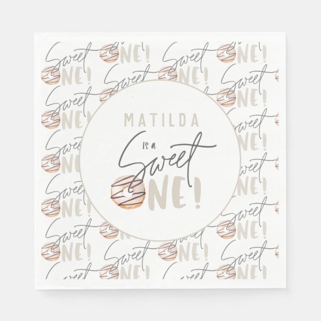 Donut söt en inbjudan till första födelsedag pappersservett (Framsidan)