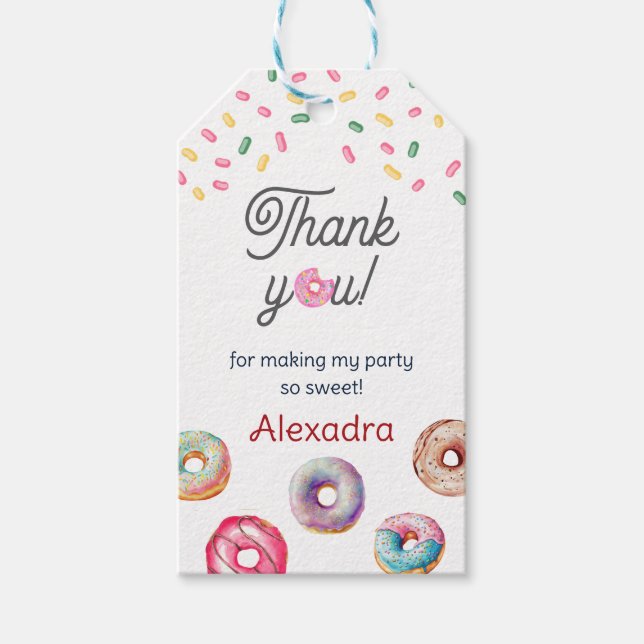 Donut söt en rosa 1:a födelsedag party presentetikett (Framsidan)