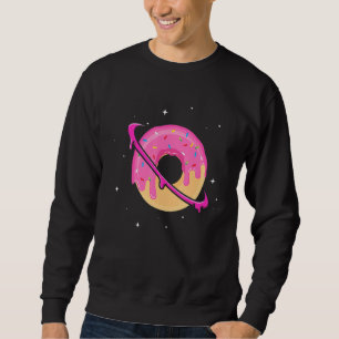 Donut Space Saturn Planet Dessert Humor Foodie Lång Ärmad Tröja