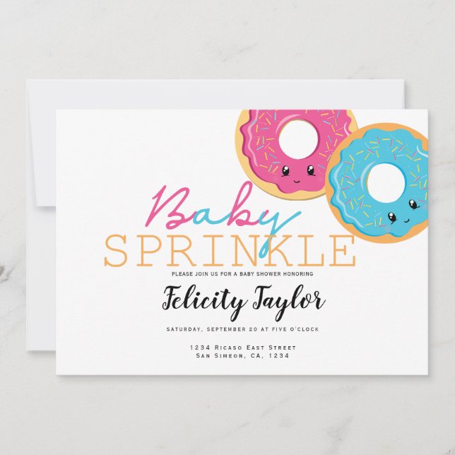 Donut Sprinkle Baby Shower Blue Rosa Twillingar Meddelande (Framsida)
