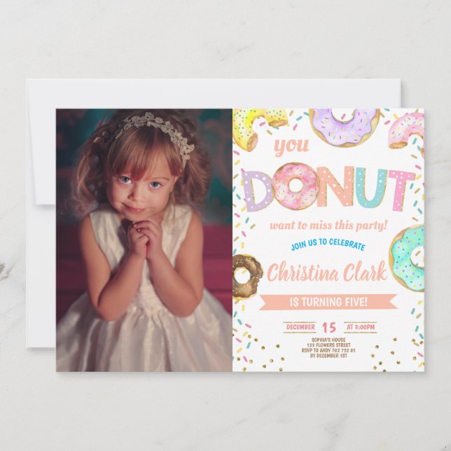 Donut Sprinkle Girl Birthday med Photo Inbjudningar (Framsida)