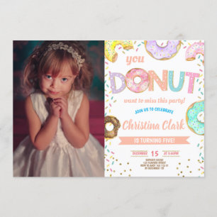 Donut Sprinkle Girl Birthday med Photo Inbjudningar