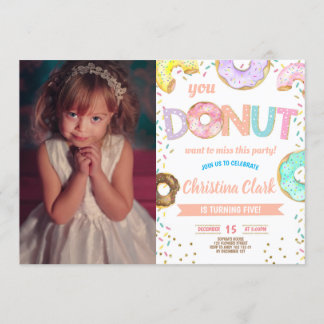 Donut Sprinkle Girl Birthday med Photo Inbjudningar